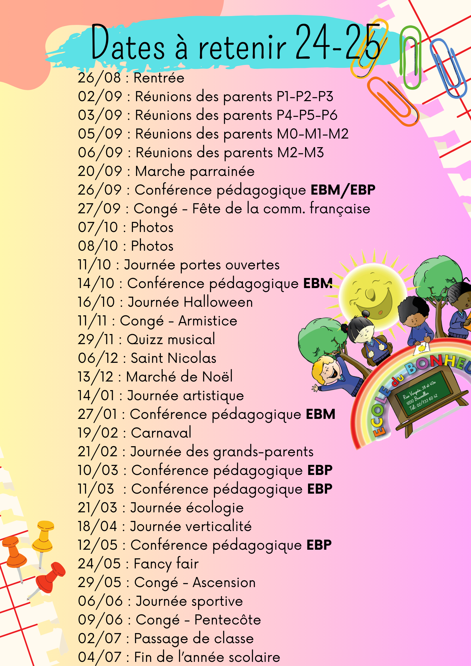 Dates à retenir 24-25