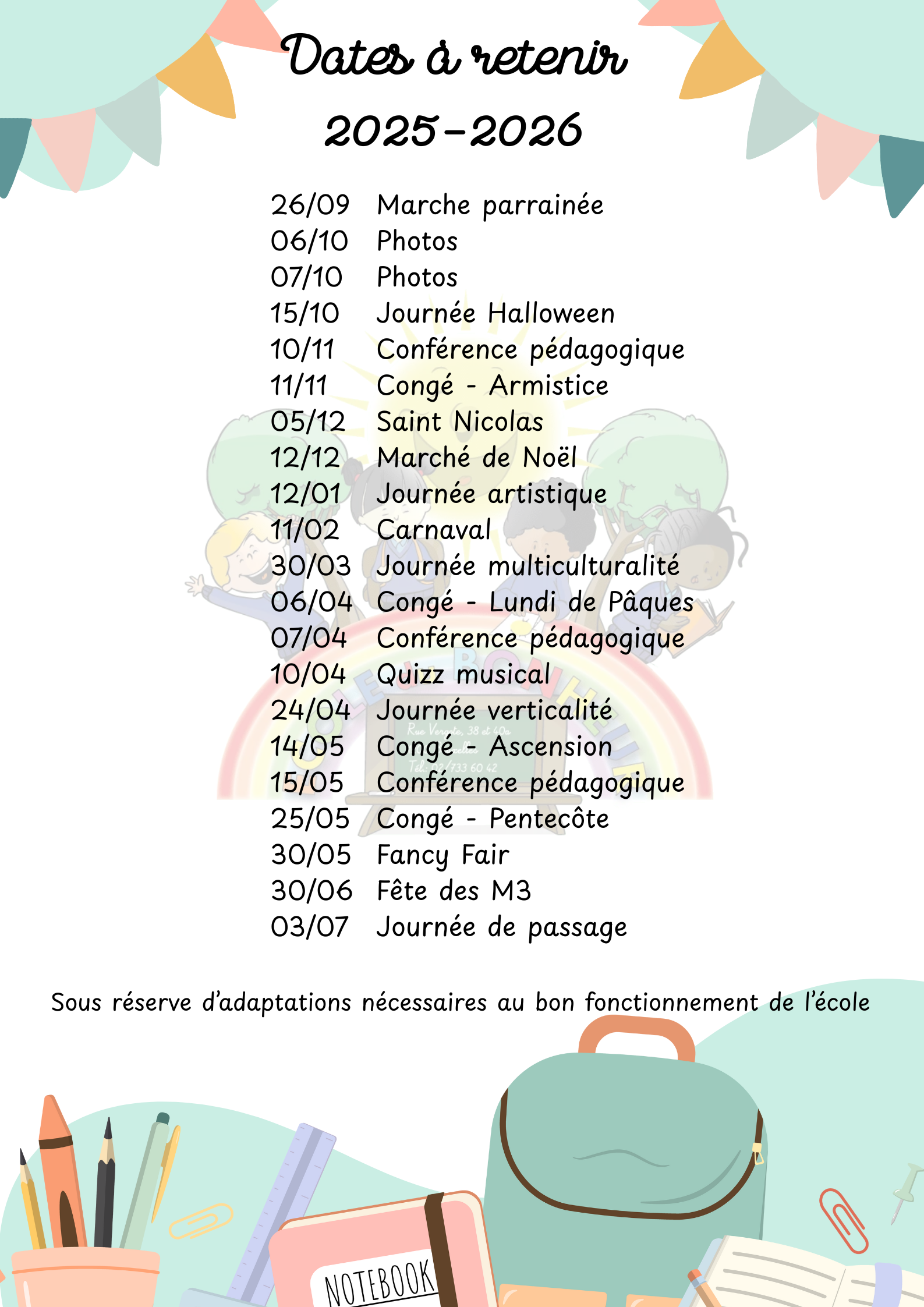 📆​ Dates à retenir 2025-2026 📆​